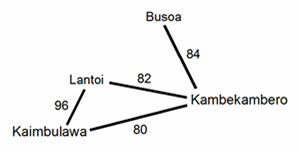 Percentages of Lexical Similarity of Kamberkambero with Busoa, Lantoi and Kaimbulawa