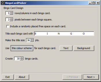 Bingo Card Maker user interface screenshot 1